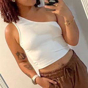 White one shoulder crop top